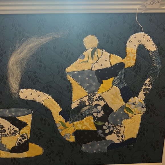 NEW! Handmade Framed Fabric Art - Tea Kettle & Cup - Picture 4 of 4